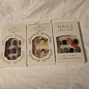 3 Beautiful Nail Collection - Black and Pink Designs